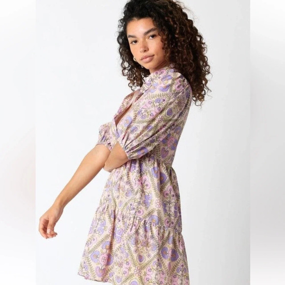 OLIVACEOUS Freya Floral Collared Tiered Dress in Lavender Multi Floral - Picture 3 of 12